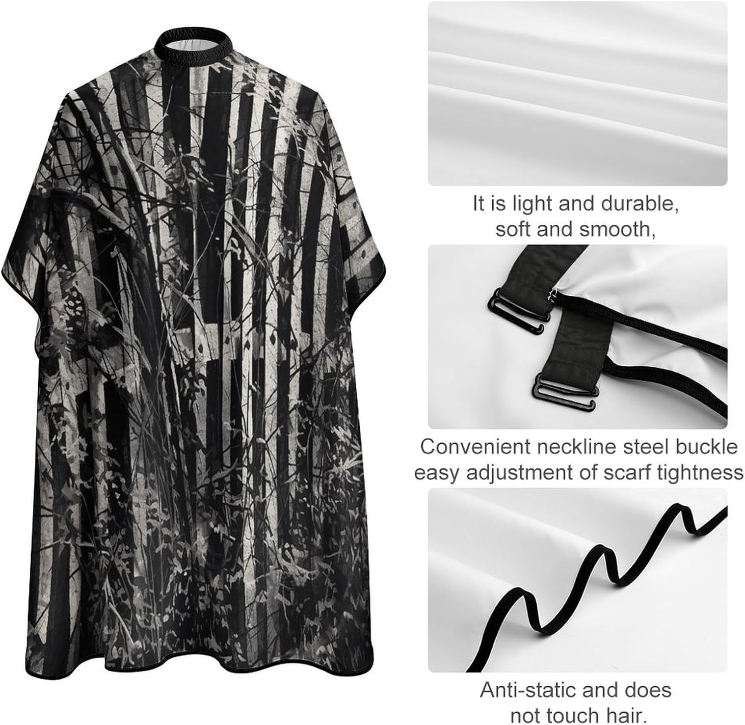 Old Wooden Fence Apron for Women Men,Barber Cape with Adjustable Snap Closure,Hair Cutting Cape,66.9 X 56.7 Inches for Hair Dye, Comb-out, Styling, Shampoo