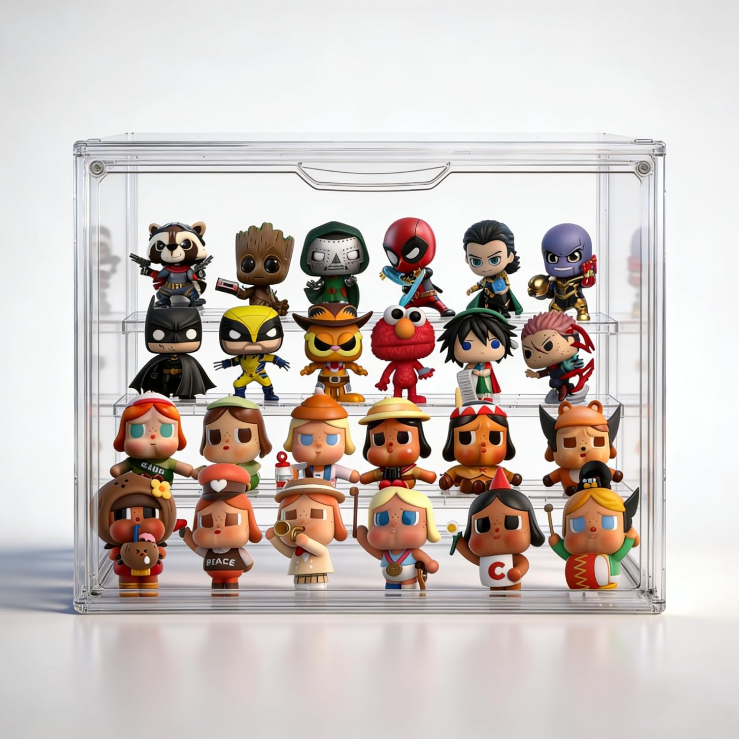 Acrylic Collectible Display Box Transparent Figure Display Box, with Magnetic Door, Stackable Design Dustproof Mini Figure Display Stand Display Organizer Countertop with Adjustable Shelves