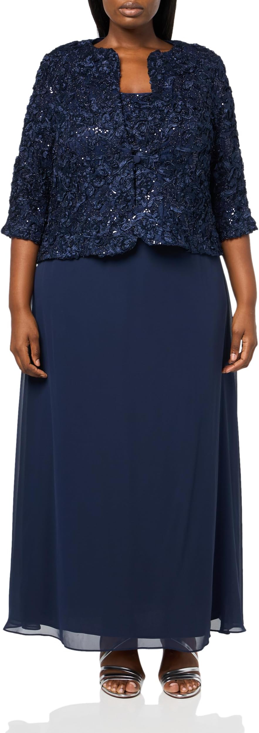 Women's Plus Size Long Empire Waist, Two Piece Mother of the Bride Dress with Lace Jacket