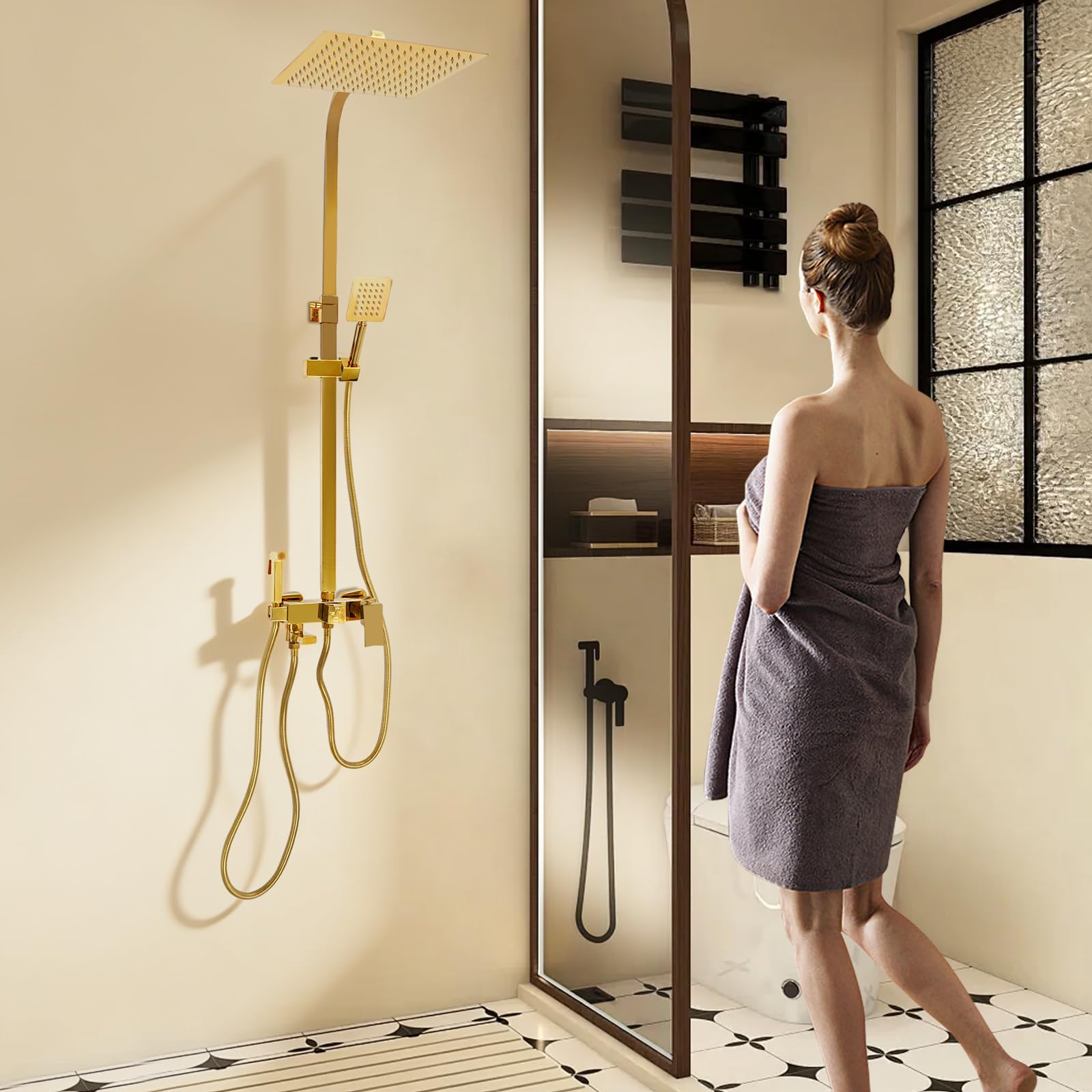 73-116 cm, set completo per doccia, regolabile in altezza, colore oro