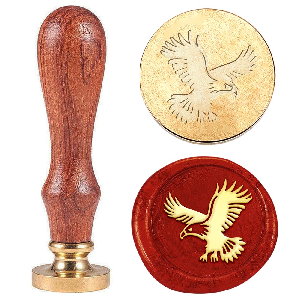 Hobbspring 1pc Vintage Wax Seal Stamp Eagle Sealing Wax Stamp 25mm Removable Brass Stamp Head with Wooden Handle for Envelopes Invitations Wedding Embellishment Bottle Decoration Back to School