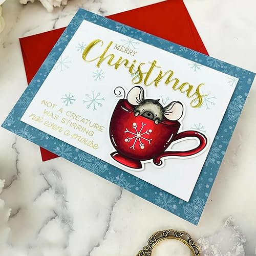 Miniatura 6 de Juego de sellos y troqueles transparentes de ratón y taza de Navidad de invierno para hacer tarjetas, plantillas de corte para álbumes de recortes,