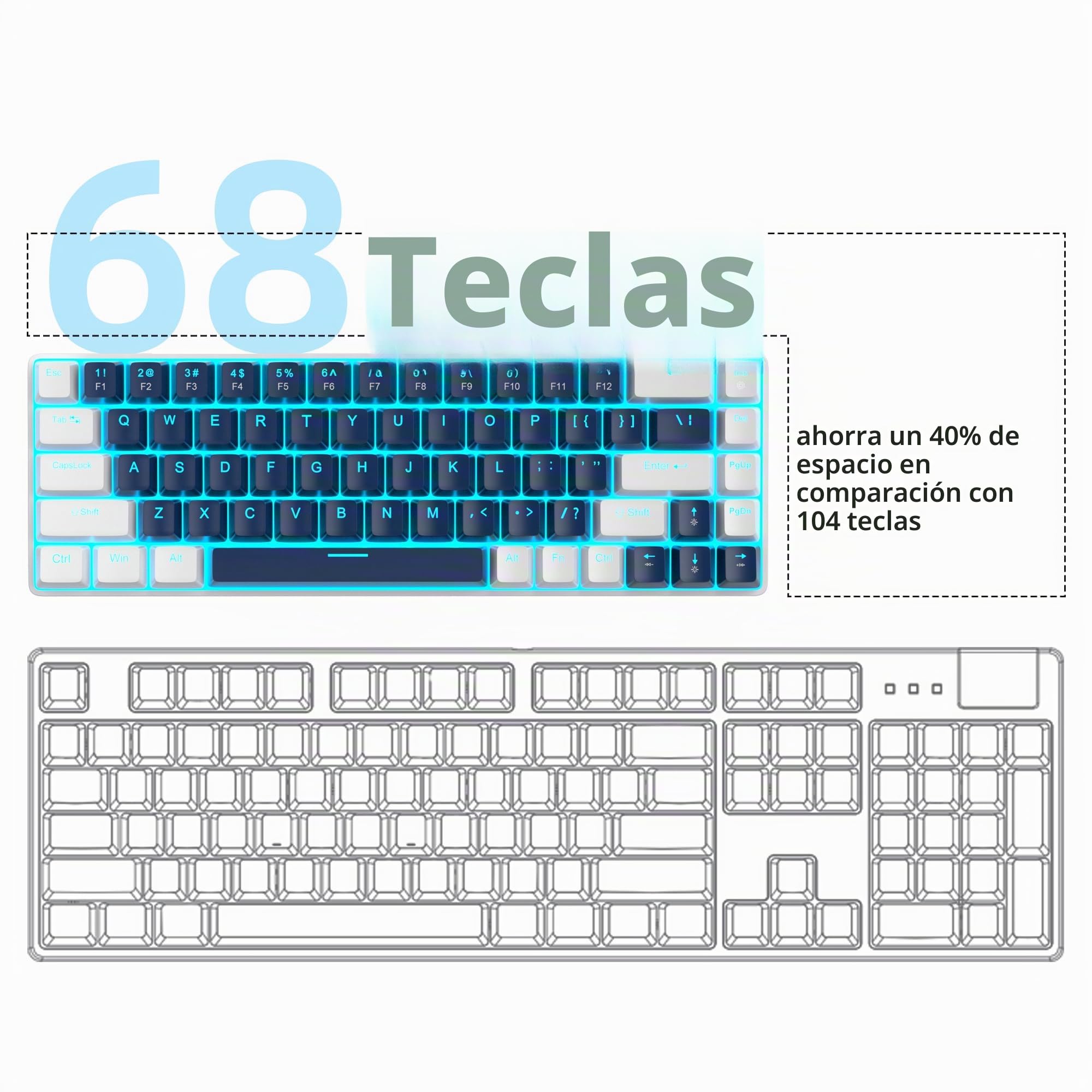 MageGee Teclado Mecánico Gaming | MK-Box Teclado Gaming 60% Mecánico | USB, Anti-ghosting, Teclado Retroiluminado LED RGB (Negro) (Azul)