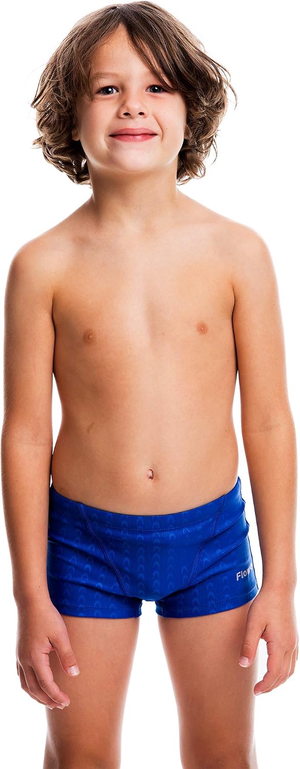Flow Square Leg Swimsuit - Boxer Brief Shaped Swim Trunks Size 21 to 30 for Boys in Black and Blue