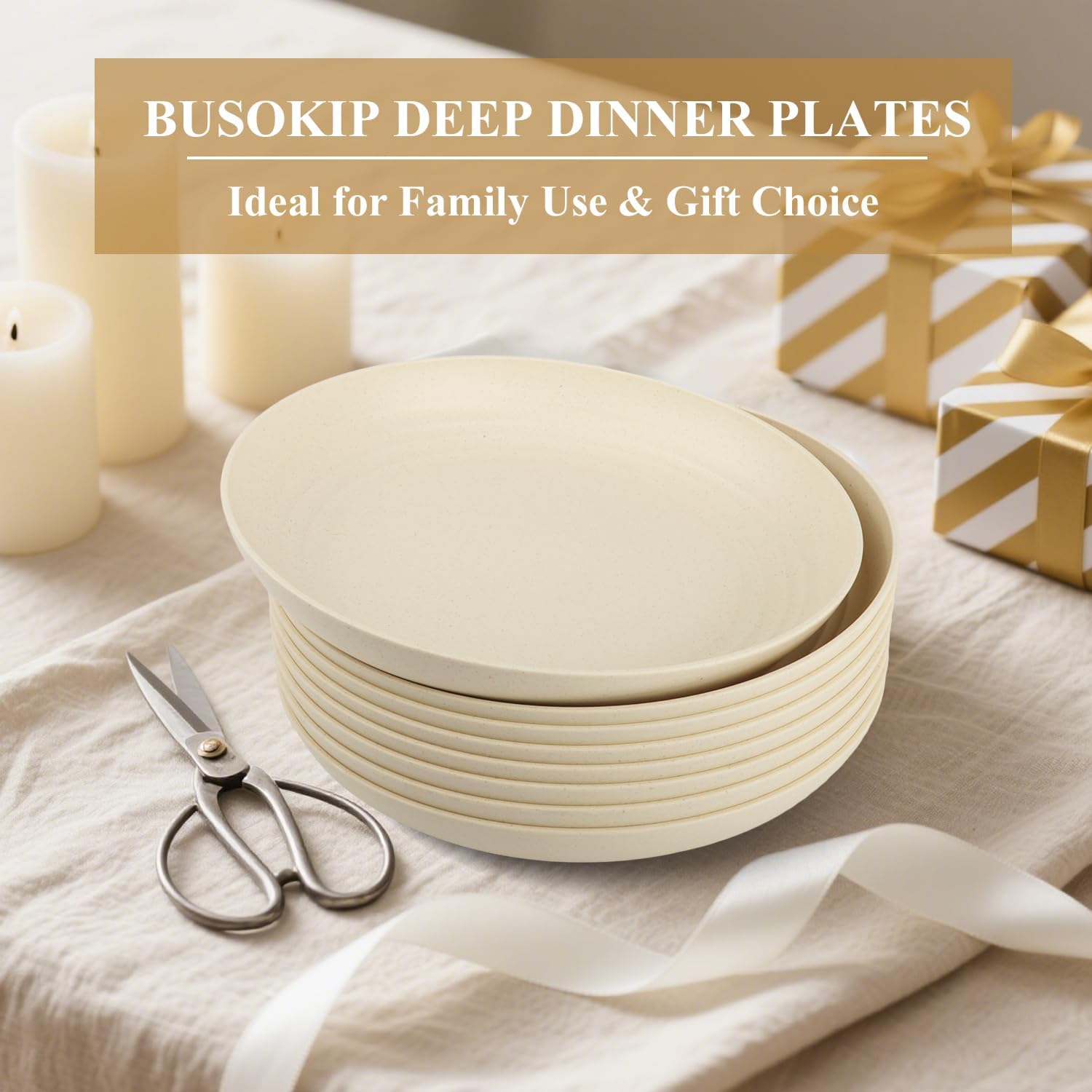 Deep Dinner Plates Set of 8, Wheat Straw Plate 9 Inch, Lightweight and Unbreakable Plastic Plate Reusable, Microwave & Dishwasher Safe Camping Plates for Picnic, Outdoor, Travel (Beige) - Image 8