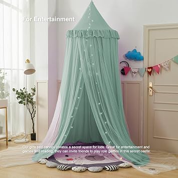 Bed Canopy for Girls, Double Layer Dome Mosquito Net Princess Canopy for Girls Bed Room Decor Reading Nook (Green)