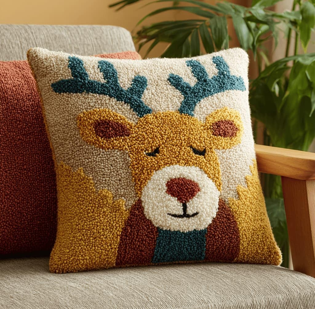 Kitquiver Latch Hook Kits Donkey for Adults,Elk DIY Latch Hook Cushion Kits and Latch Rug Kits Cross-Stitch Embroidery Cushion Cover for Home Sofa Decoration 17X17 in
