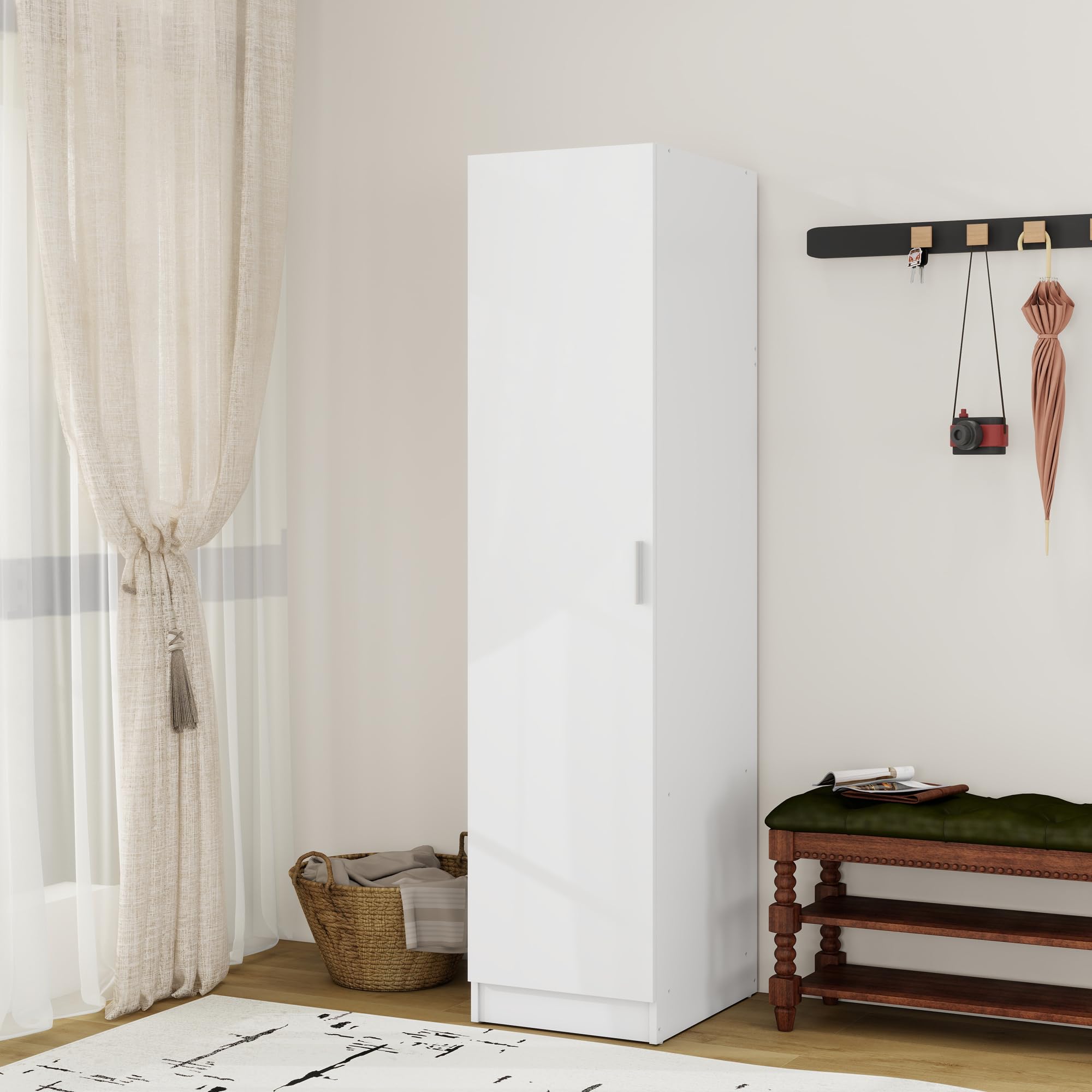 Panana 1 Door Warobe with Storage Shelf & Hanging Rod, 40 x 50 x 170cm (White)