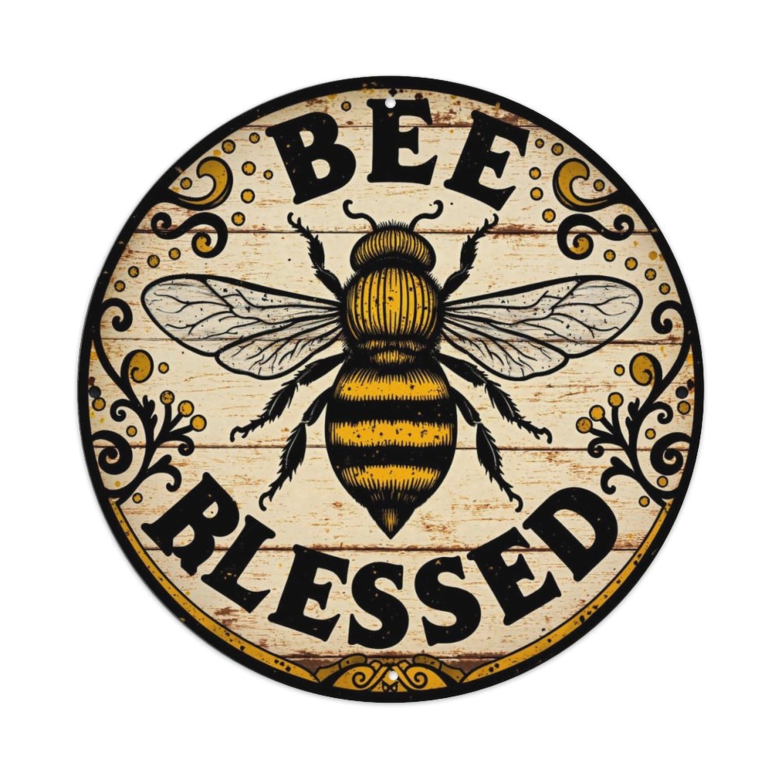 Bee Blessed Wood Grain Pattern Metal Tin Sign Plaque