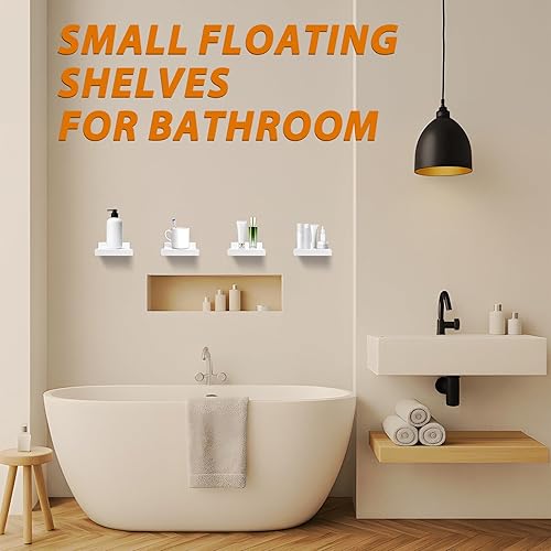 Miniatura 5 de Estante pequeño de pared, mini estantes flotantes para pared de 4 pulgadas, juego de 4, estante de decoración de exhibición para dormitorio, baño,