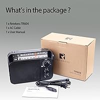 Vista 6 de Retekess TR604 Radio AM FM, radio portátil enchufable a la pared, funciona con batería D, dial grande, modo de tono alto/bajo, altavoz grande