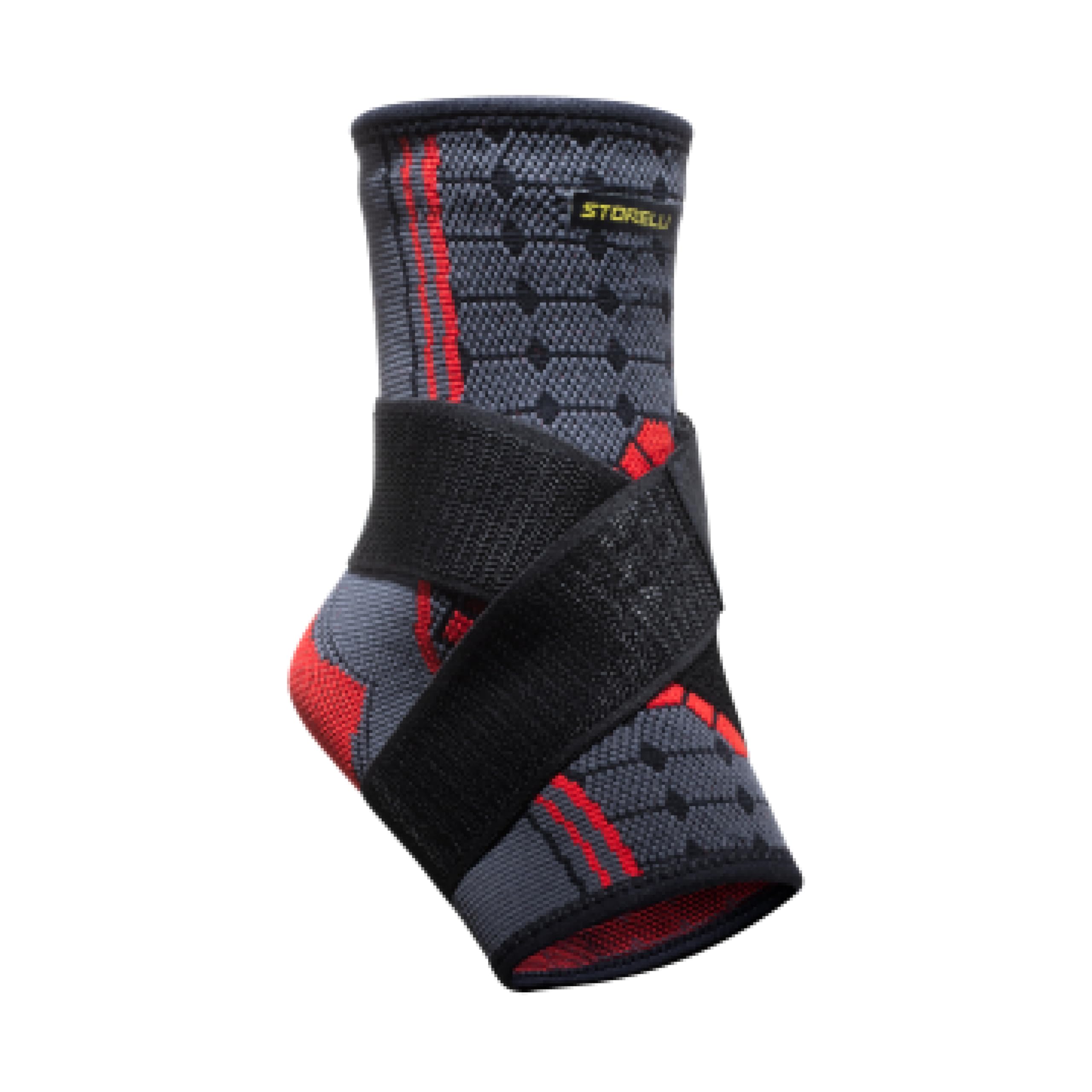 Storelli Ankle Sleeve, Compression Ankle Brace, Zero-Slip Silicone Band, Customizable Fit, Performance Support and Recovery, Superior Breathability, Red/Grey, Medium