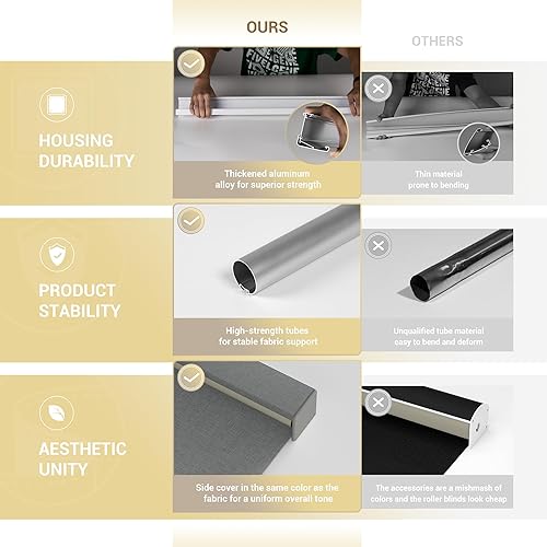 Miniatura 5 de HOTSOON Persianas enrollables opacas de lino para ventanas, sin cordones, persianas enrollables para oscurecer la habitación, fáciles de instalar,