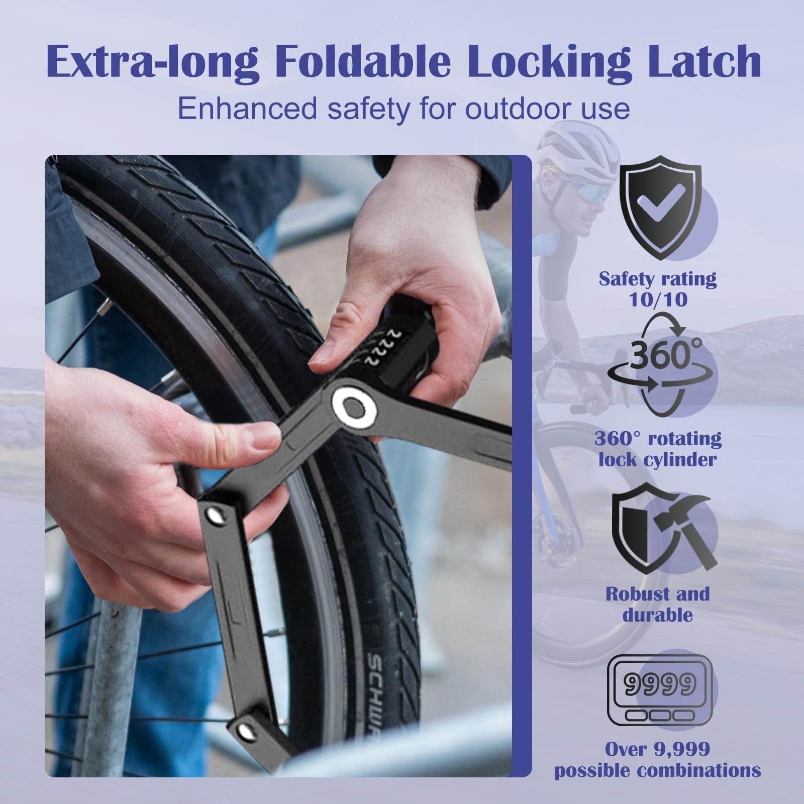 120 cm Candado Bicicleta Plegable, Candado Bicicleta Antirrobo con Soporte, Bike Lock con Combinación de 4 Dígitos y 10000 Combinación Posibles, Protección Antirrobo y alta Seguridad
