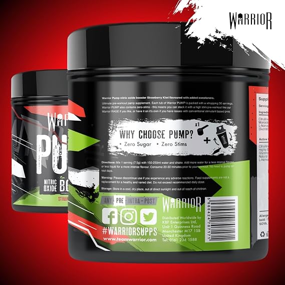 Warrior Pump Pre Workout Powder 225g Caffeine Free Pump Supplement