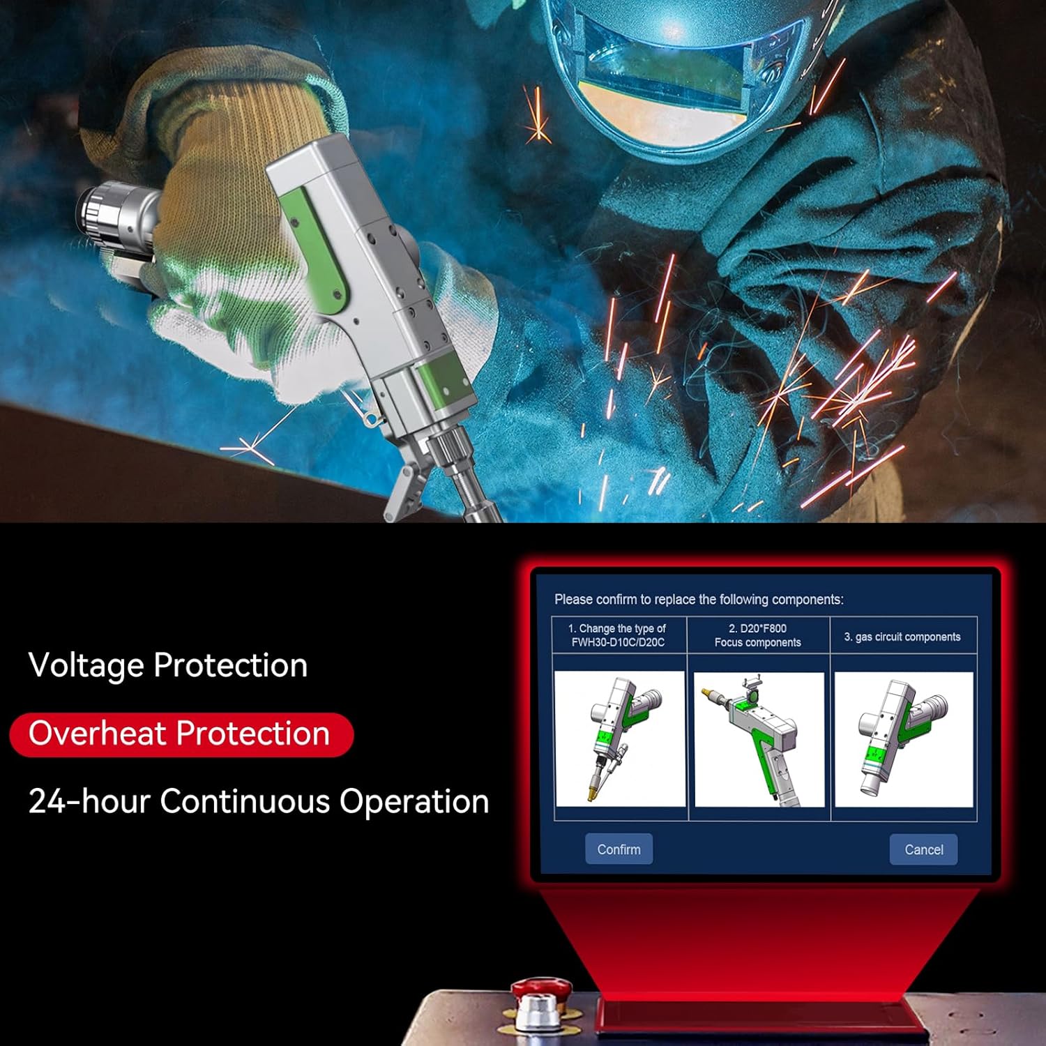 US Stock 2000W 4 in 1 Laser Welder, Laser Welding Machine 220v, Laser Welder/Cleaner/Cutter/Weld Seam Cleaning Machine for Metal, Industrial welding or Home, with Auto Wire Feeder & OD7+ glasses