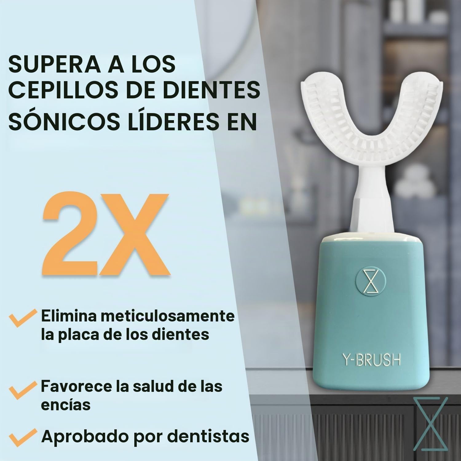 Y-Brush Essential – Cepillo de dientes eléctrico sónico – Cepillo en Y, 3 meses de duración – 2 modos de vibración – Pack esencial para adultos (12-99 años))