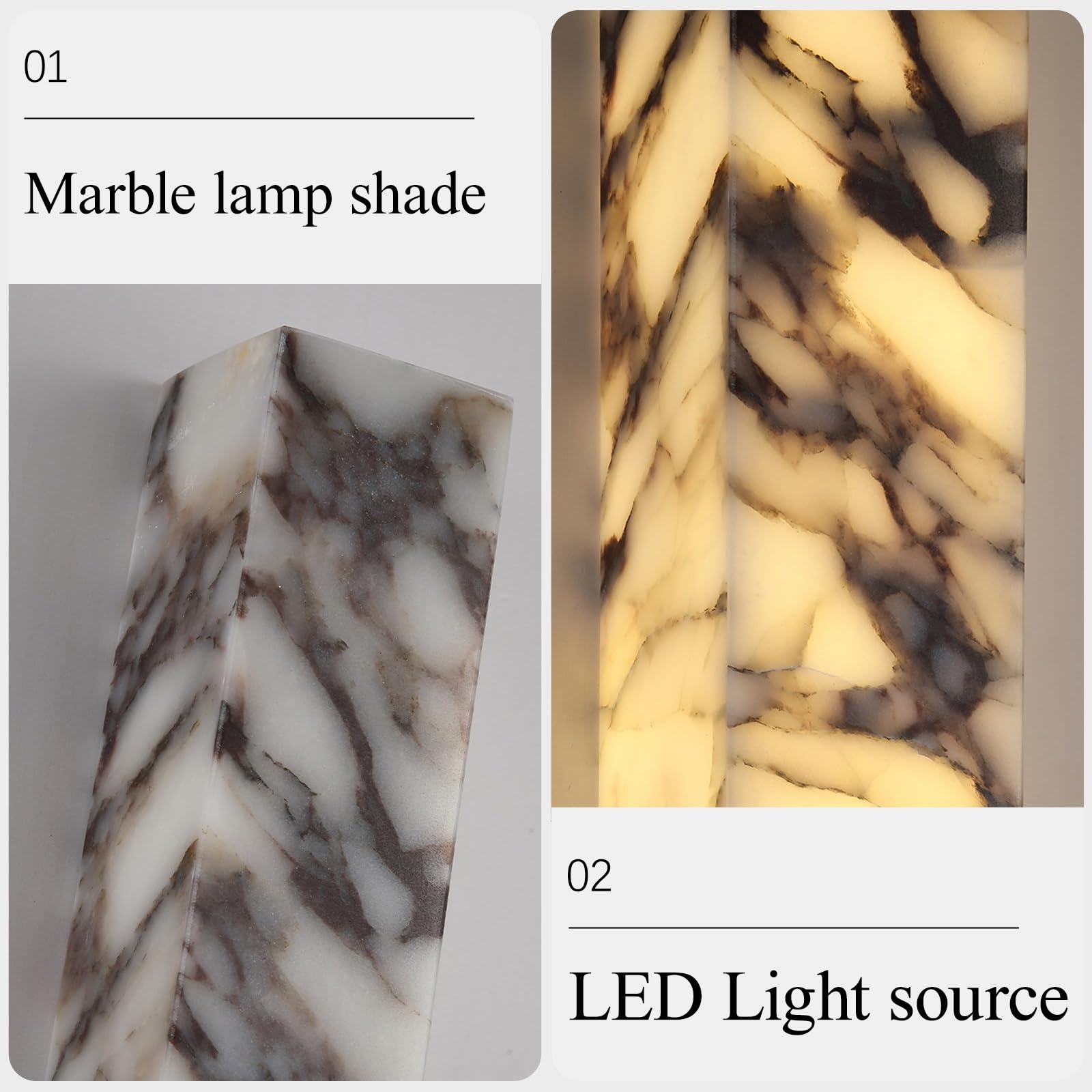 Applique da parete in alabastro da 19,7 pollici, applique rettangolare in marmo naturale, lampada da parete moderna a LED in pietra lunga striscia, luce for montaggio a parete for interni