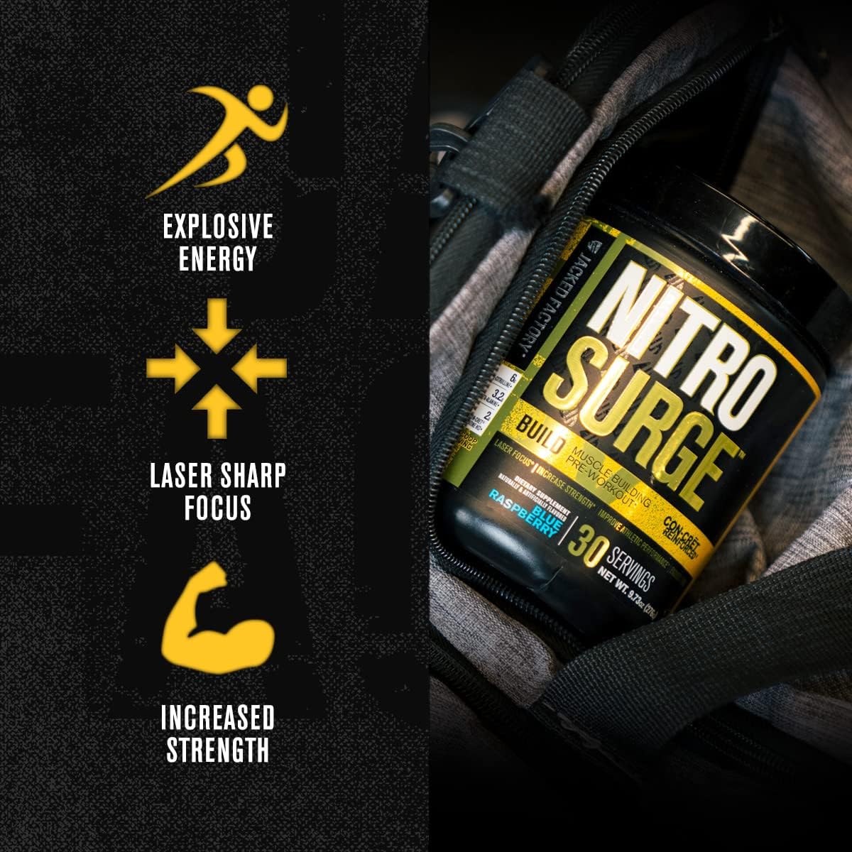 Nitrosurge Build Pre Workout with Creatine for Muscle Building - Con Cret Creatine Pre Workout Powder & elevATP for Intense Energy, Powerful Pumps, & Endless Endurance - 30 Servings, Arctic White