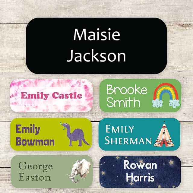 Stickerscape 46 Name Labels for Children - Mix of Iron on and Stick on Name Labels - Ideal for School, Pre-School and Nursery - Label School Uniforms, Stationary, tupperware (Black and White)