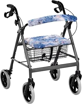 Blue Butterfly Marble Rollator Walker Seat & Backrest Covers - Washable, Dust Proof, Universal Fit for Seniors, Soft Fabric Walker Accessories