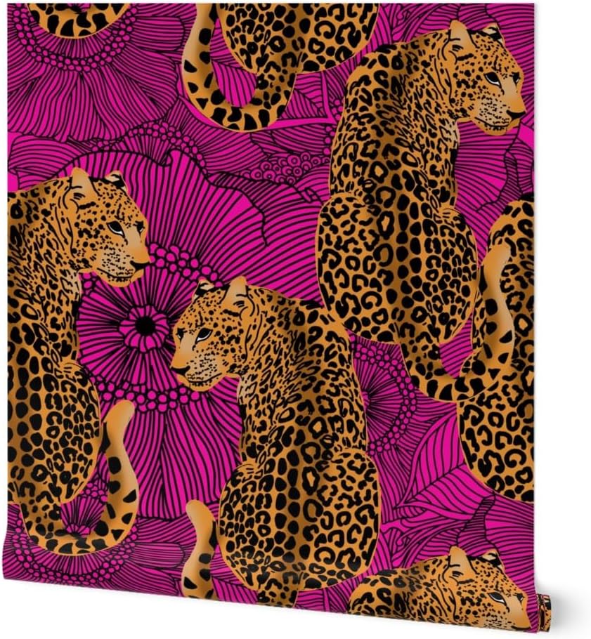 Spoonflower Peel & Stick Wallpaper Swatch - Maximalist Leopard Hot Pink Large Safari Zoo Bright Bold Custom Removable Wallpaper