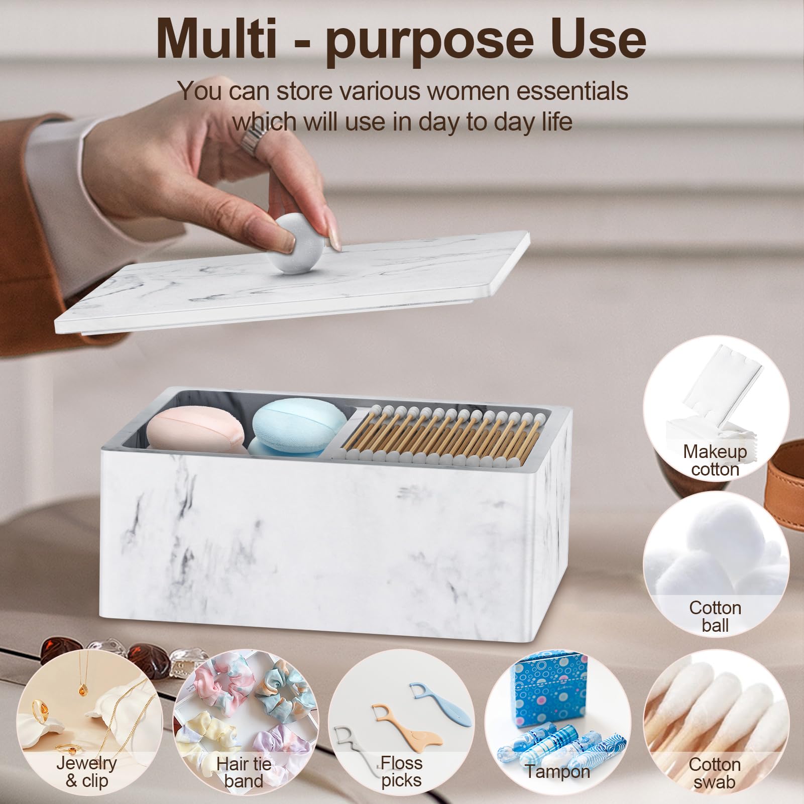 PENGARO Cotton Buds Holder, 16OZ Cotton Swab Holder Cotton Pad Dispenser with Lid - Image 3