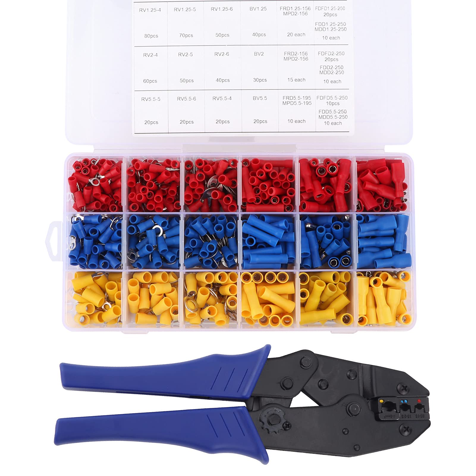 Professionelles Kabelverbinder-Set, 300 Stück, mit Crimpzange, elektrische Crimpverbinder, isolierte Anschlüsse, hohe Effizienz, für Automobil- und Schiffsverkabelung, PVC-