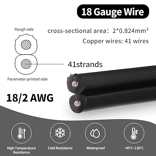 Miniatura 2 de SPTDACSFP SPT-1 Cable eléctrico 182 de 100 pies con 6 enchufes de vampiro, calibre 18 2 conductores de iluminación de alambre de cobre, tiras de