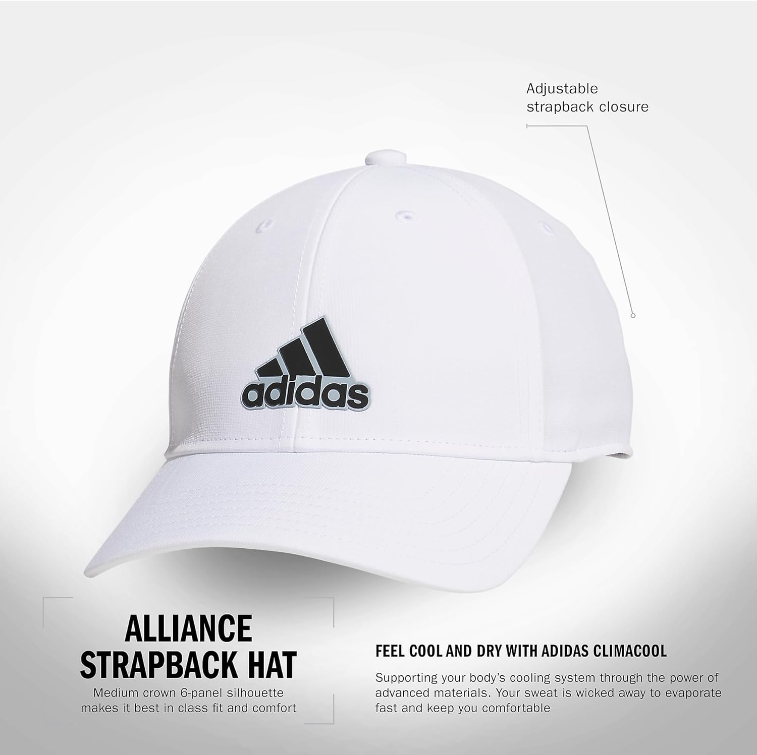 adidas Men's Alliance Medium Crown Structured Adjustable Fit Strapback Hat - Image 2