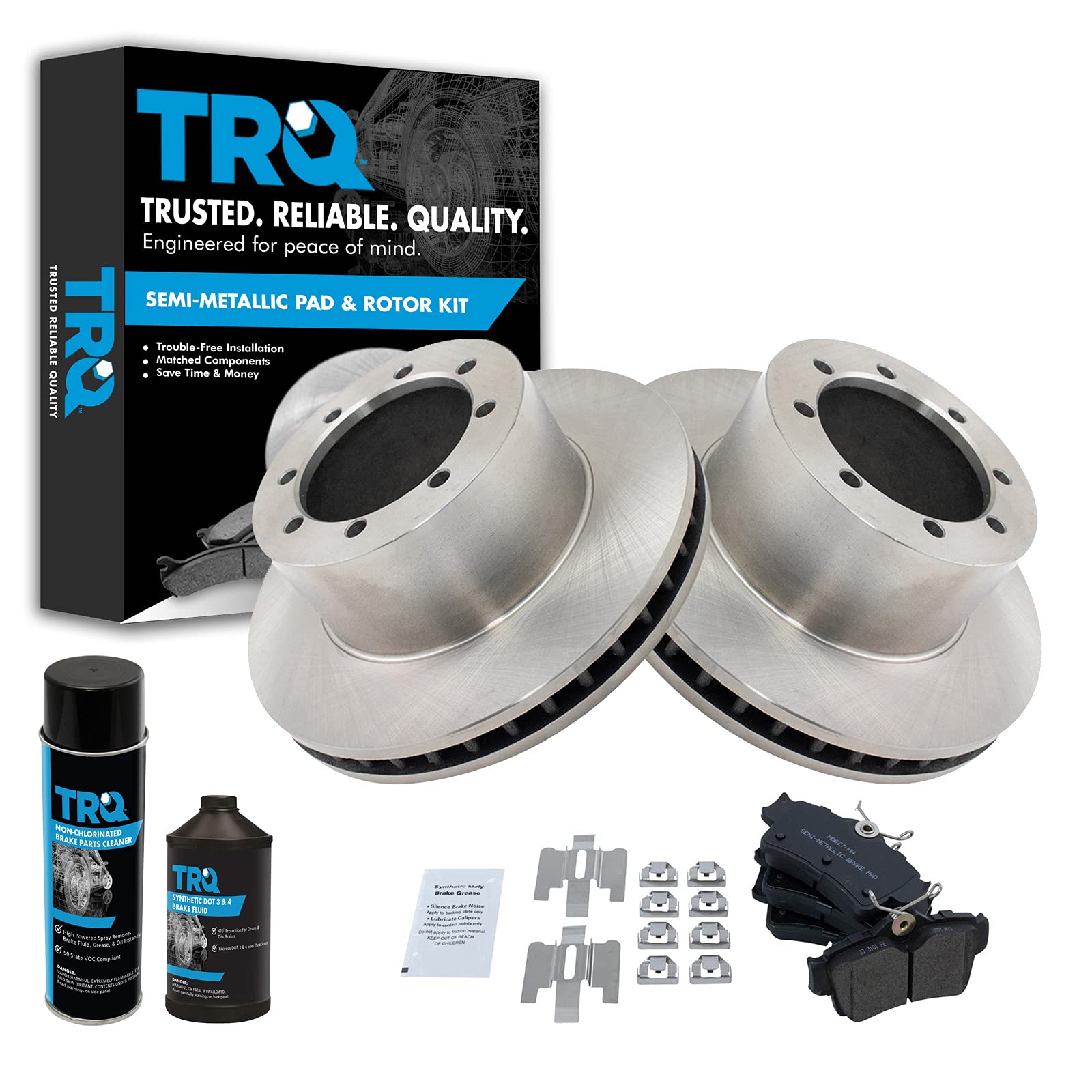 TRQ Rear Brake Pad &amp; Rotor Kit, with Chemical Kit Semi-Metallic Compatible with 1994-2004 Ford Mustang