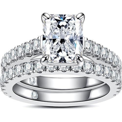 AnuClub (Total 4.14ct 3CT Center Moissanite Engagement Rings Wedding Band D Color VVS1 Round Cut 925 Sterling Silver Bridal Sets for Women