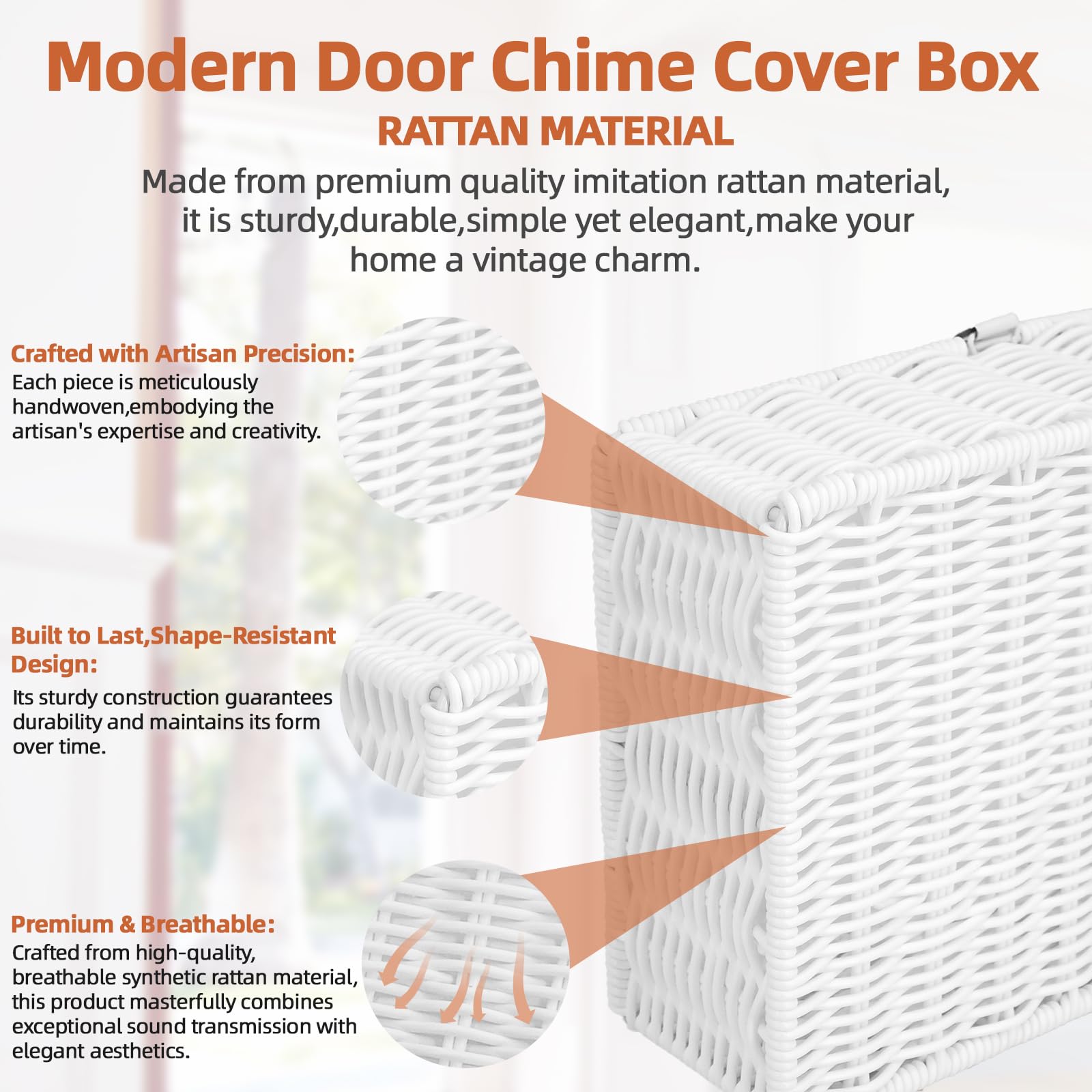 Imitation Rattan Doorbell Chime Cover Box – White, Wall-Mounted Decorative Cover For Standard Doorbell Chimes