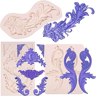 Baroque Silicone Molds Relief Chocolate, Border Feather Scroll Mold for Wedding Cake Decoration, Cupcake Toppers Clay Candy
