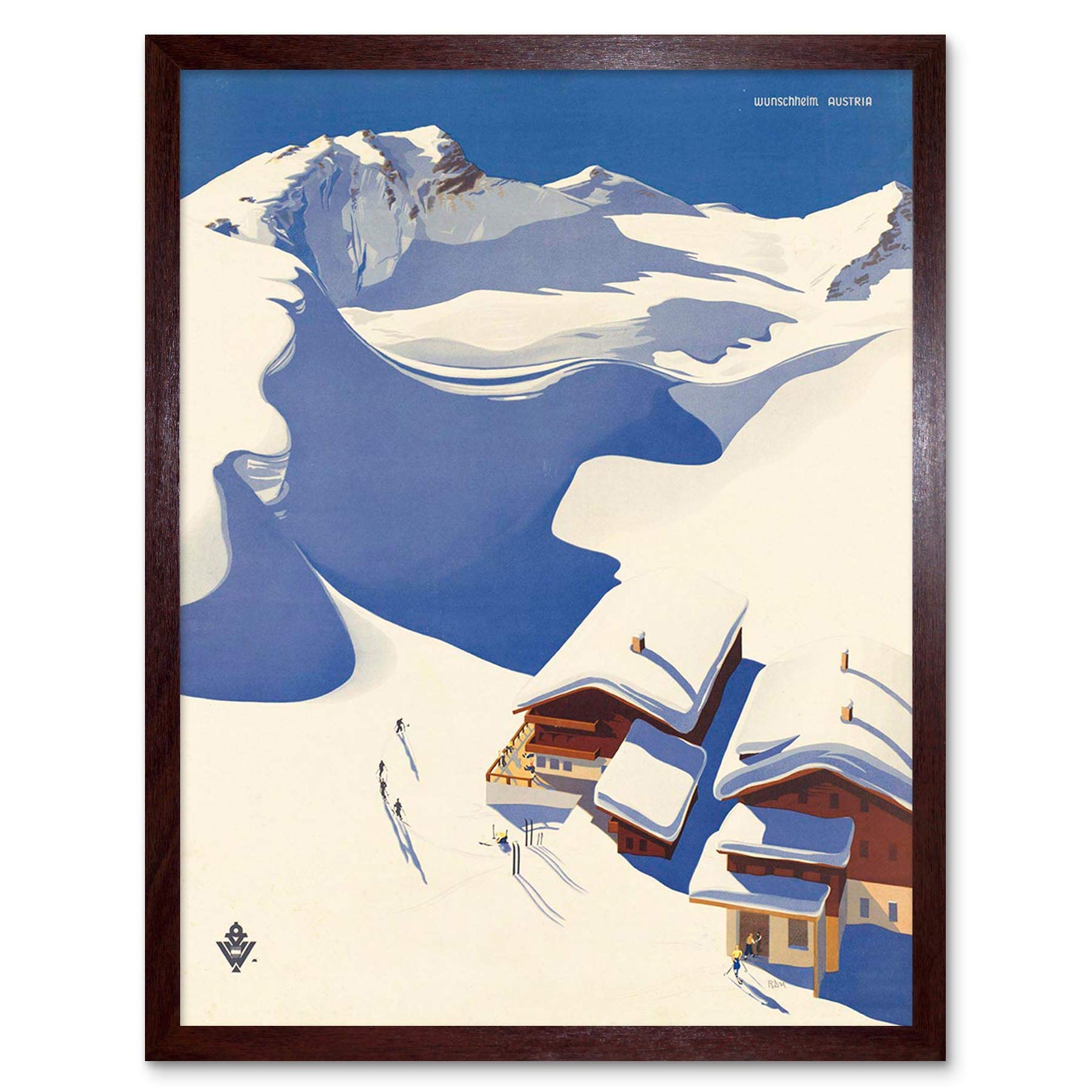 Wee Blue Coo Travel Winter Sport Snow Ski Chalet Alps Austria Art Print Framed Poster Wall Decor 12X16 Inch