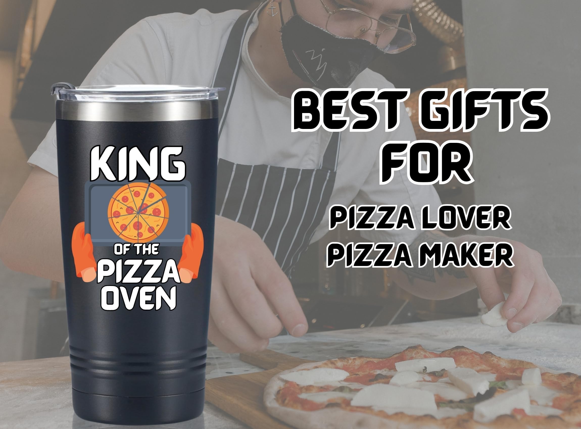 Onebttl Pizza Gifts for Pizza Makers Lovers for Christmas, Birthday, 20oz Stainless Steel Tumbler with Lid and Straw - Pizza Making Themed