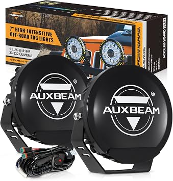 Auxbeam 360-PRO Series 7 Inch Round LED Offroad Lights with Black Protective Covers Bundle, 230W Super Bright Off Road Driving Light Bar Auxiliary Lights Spotlights Pod Light