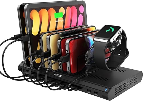 Unitek Estación de carga USB de 120 W, 10 puertos rápidos, concentrador de carga múltiple para múltiples dispositivos Apple con puerto QC 3.0 PD de