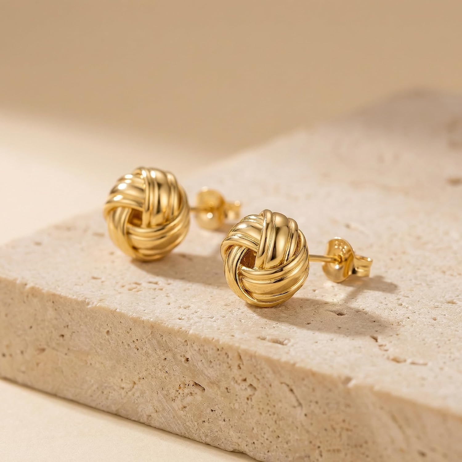 KKR 14K Gold Earrings for Women Gold Studs Earrings for Women 14K Gold Stud Earring for Womens Studs Stylish Knot-Inspired Shape Stud Earring for Womens 10mm