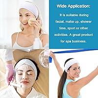 Vista 7 de White Elastic Terry Cloth Spa Headband, 8 Pack Facial Head Wrap band Washable Makeup Headband with Magic Tape