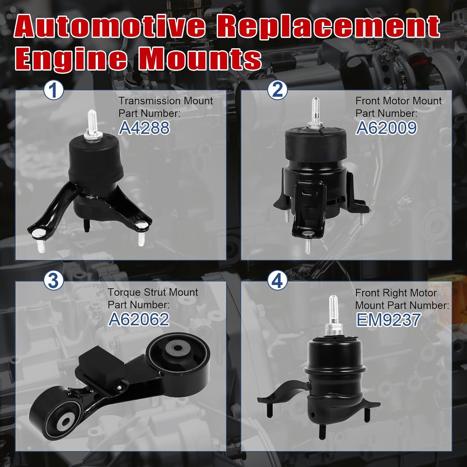 4PCS Engine Motor Mount Compatible with Toyota Camry 2.5L 2010 2011 Transmission Mount Set, Replace A62009 A4288 A62062 A4295
