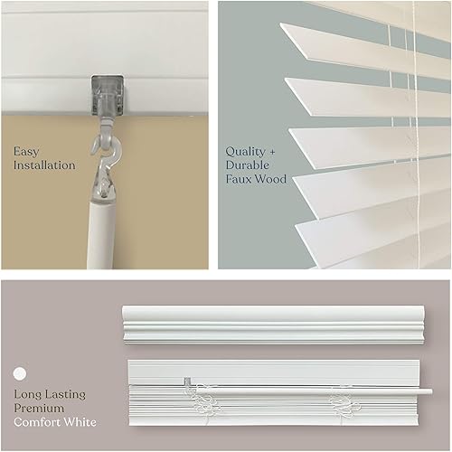 Miniatura 3 de Mood Persianas de madera sintética  Persianas de 82 pulgadas para ventanas  Tratamiento de ventana opaca inalámbrico de 2 pulgadas  Blanco cómodo