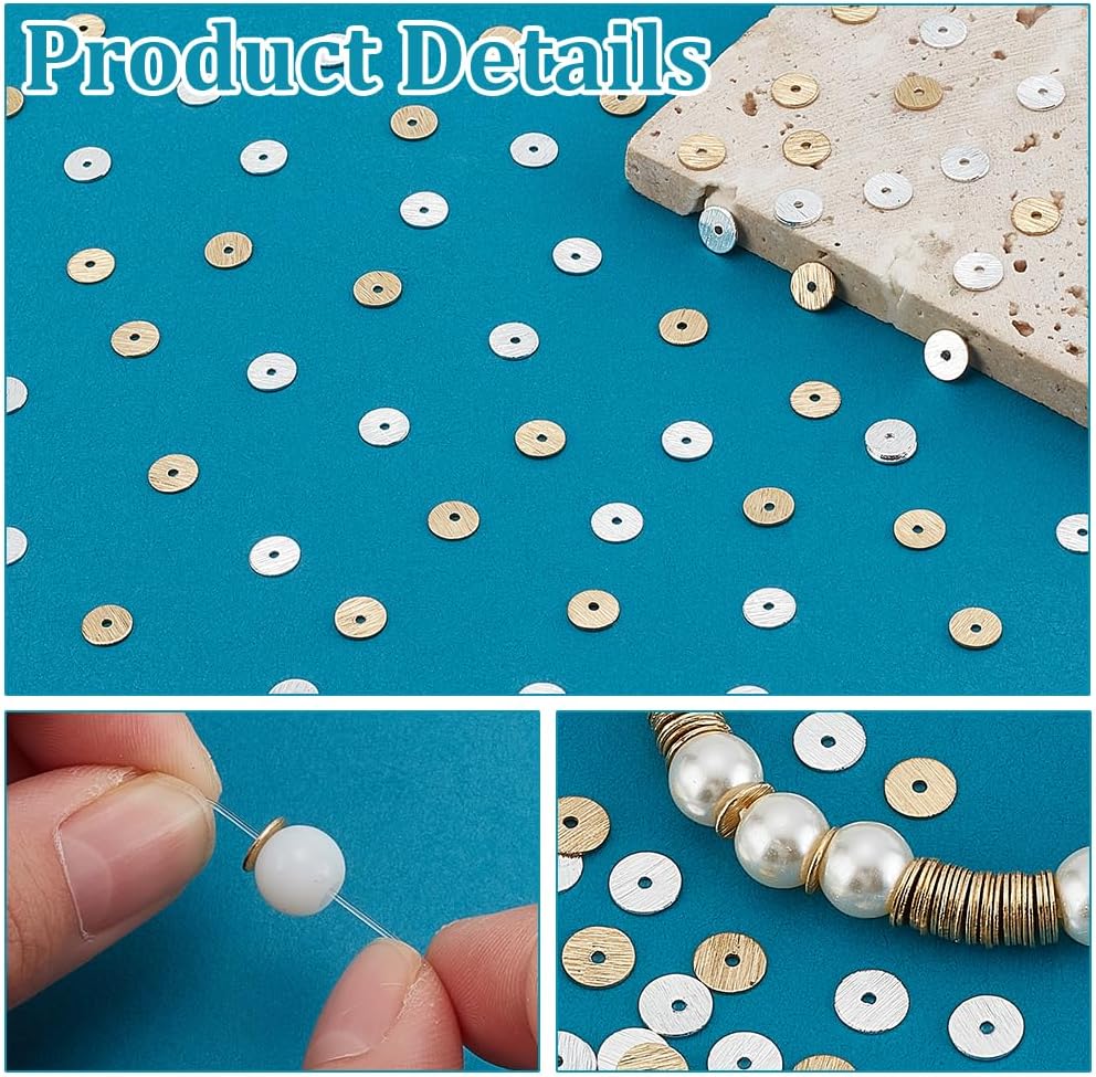 PH PandaHall 300pcs Heishi Spacer Beads 6mm Brass Disc Beads Gold Silver Flat Round Spacers Loose Bead for Clay Bead Stackable Necklace Bracelet Jewelry Making - Image 4