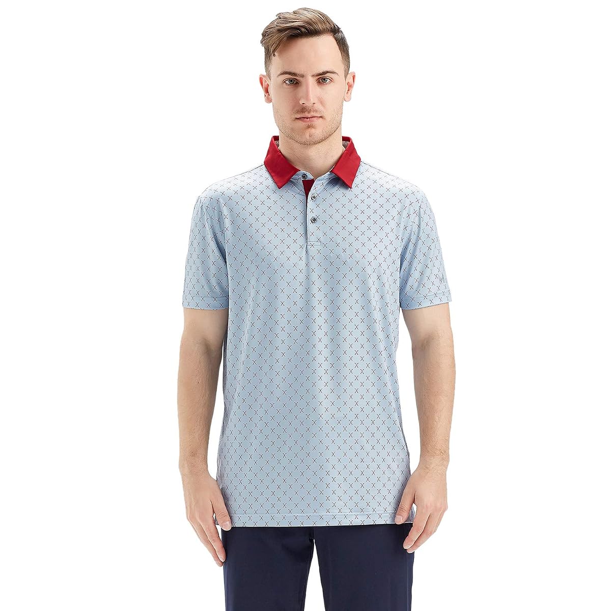 Golf Shirts for Men Dry Fit Short Sleeve Print Performance Moisture Wicking Polo Shirt PRINT Large Grey Bordo Club image 1