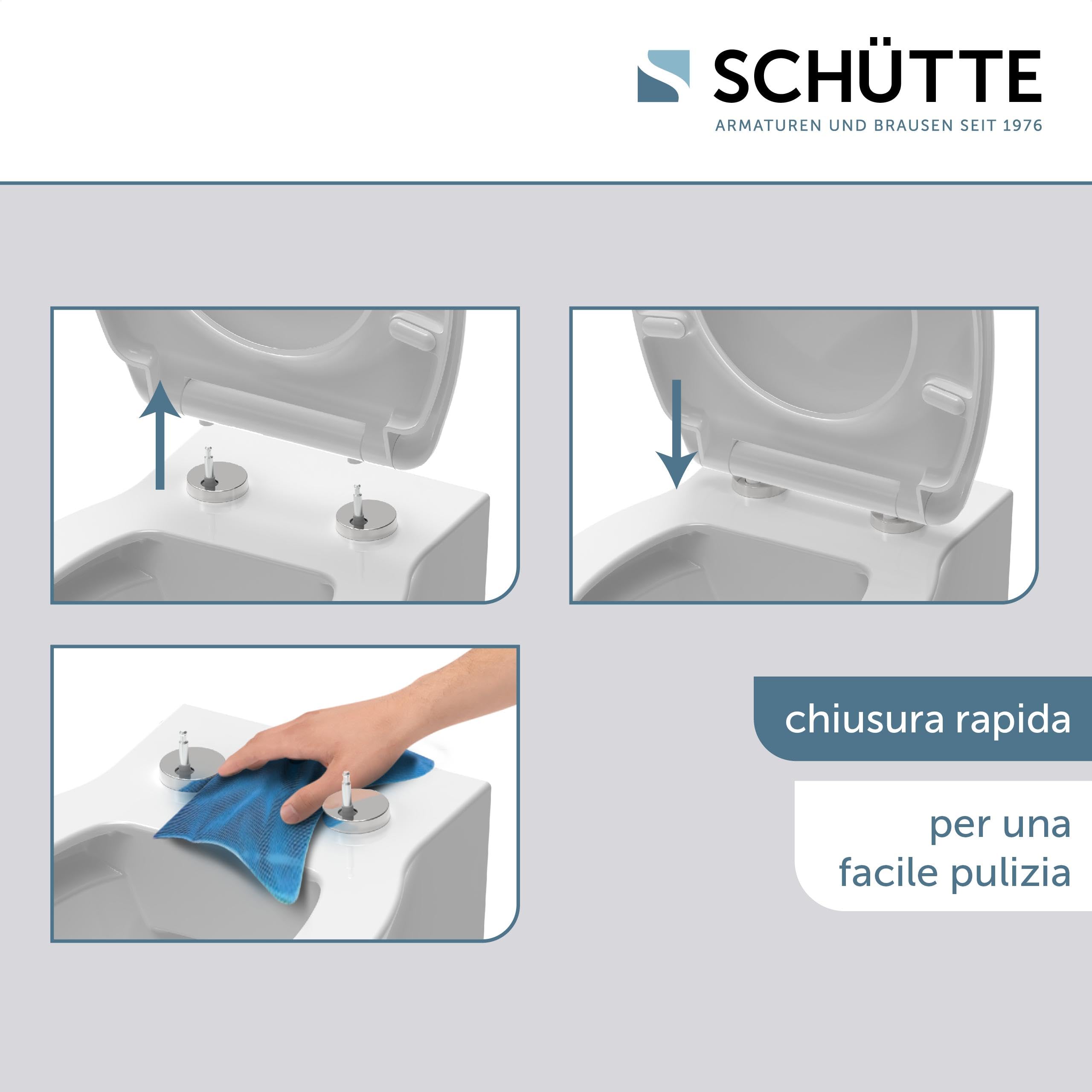 SCHÜTTE Sedile WC adatto per Geberit Icon, con abbassamento automatico, made in EU, coperchio rimovibile in termoindurente infrangibile, coperchio WC e occhiali fino a 250 kg, bianco