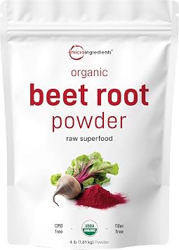 Micro Ingredients Organic Beet Root Powder, 4 Pounds | Nitric Oxide Supplement for Men & Women | Water Soluble, Highly Concentrated Raw Beet Supplement | Superfood Drink Mix | Non-GMO, Plant Based