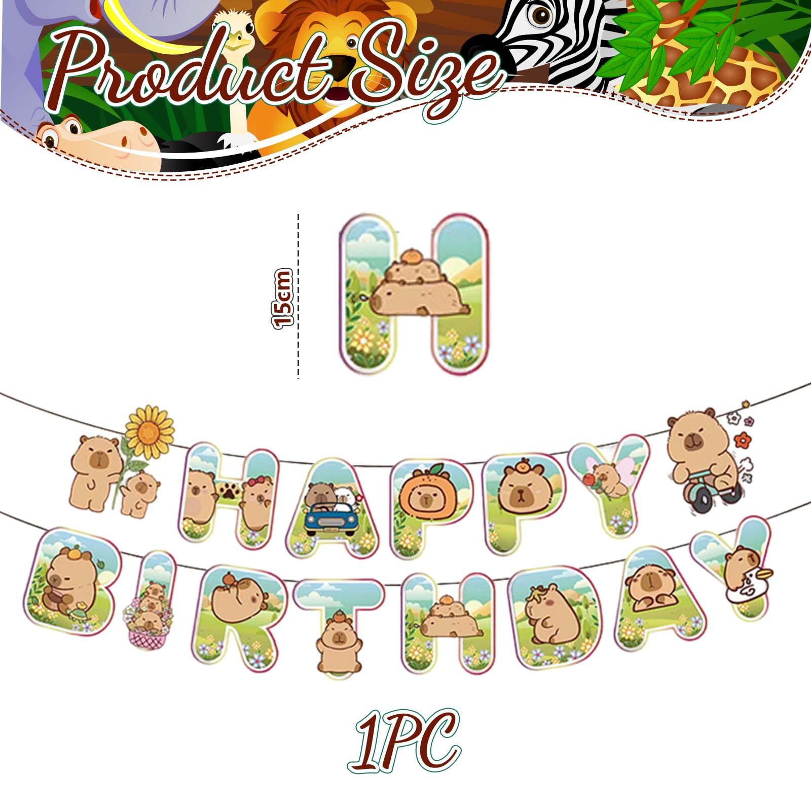 Autocollant Kawaii Déco Anniversaire Thème Capybara - Bannière + 8 Nœuds  Papier - Fête Mignonne Et Colorée Thème Animaux Mignons, image size:1600x1600