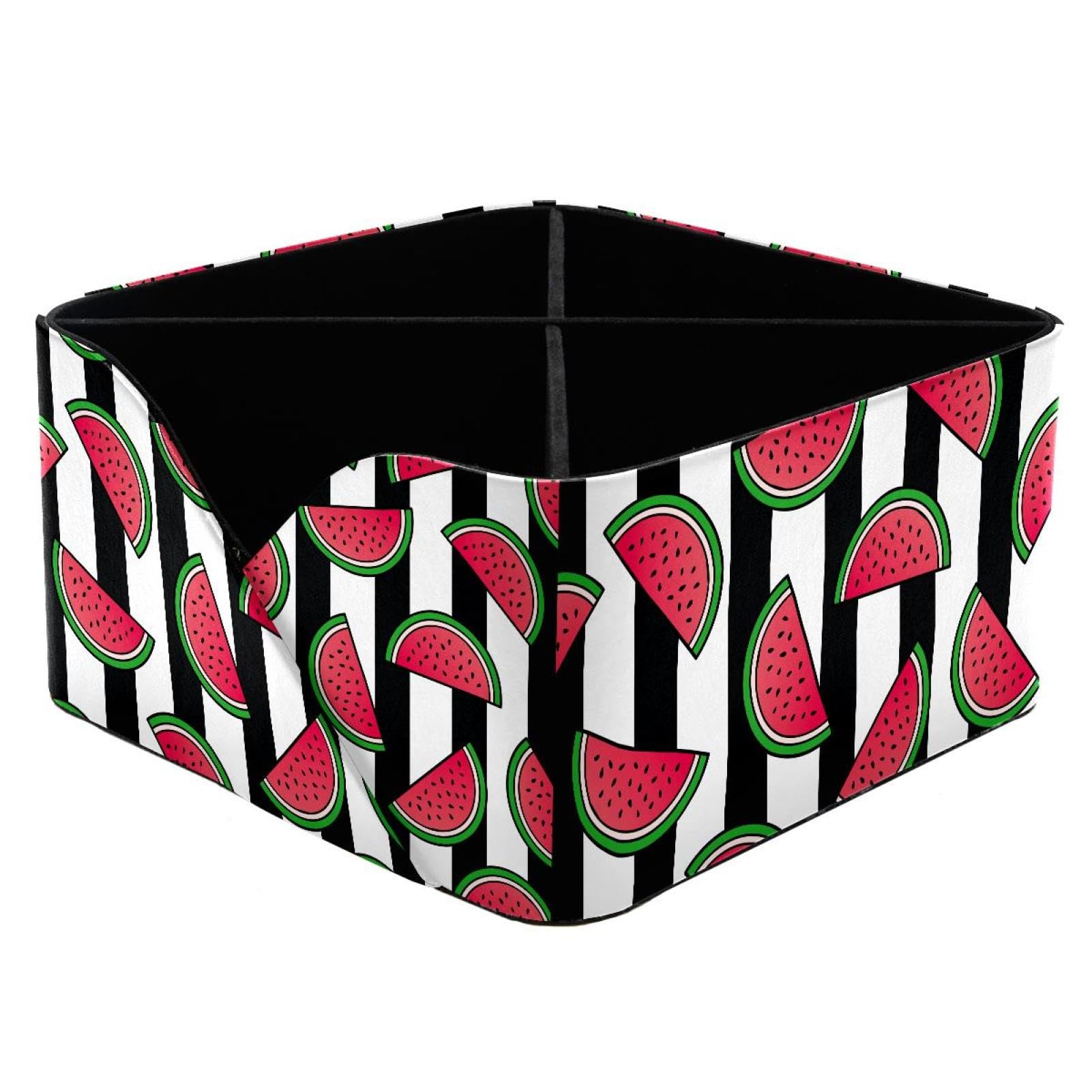 KengjuTesu Fruit Watermelon Vintage Stripe Illustration Desktop Organizer Pen Holder, Rectangular Pencil Cup for Office, Study and Makeup Stations