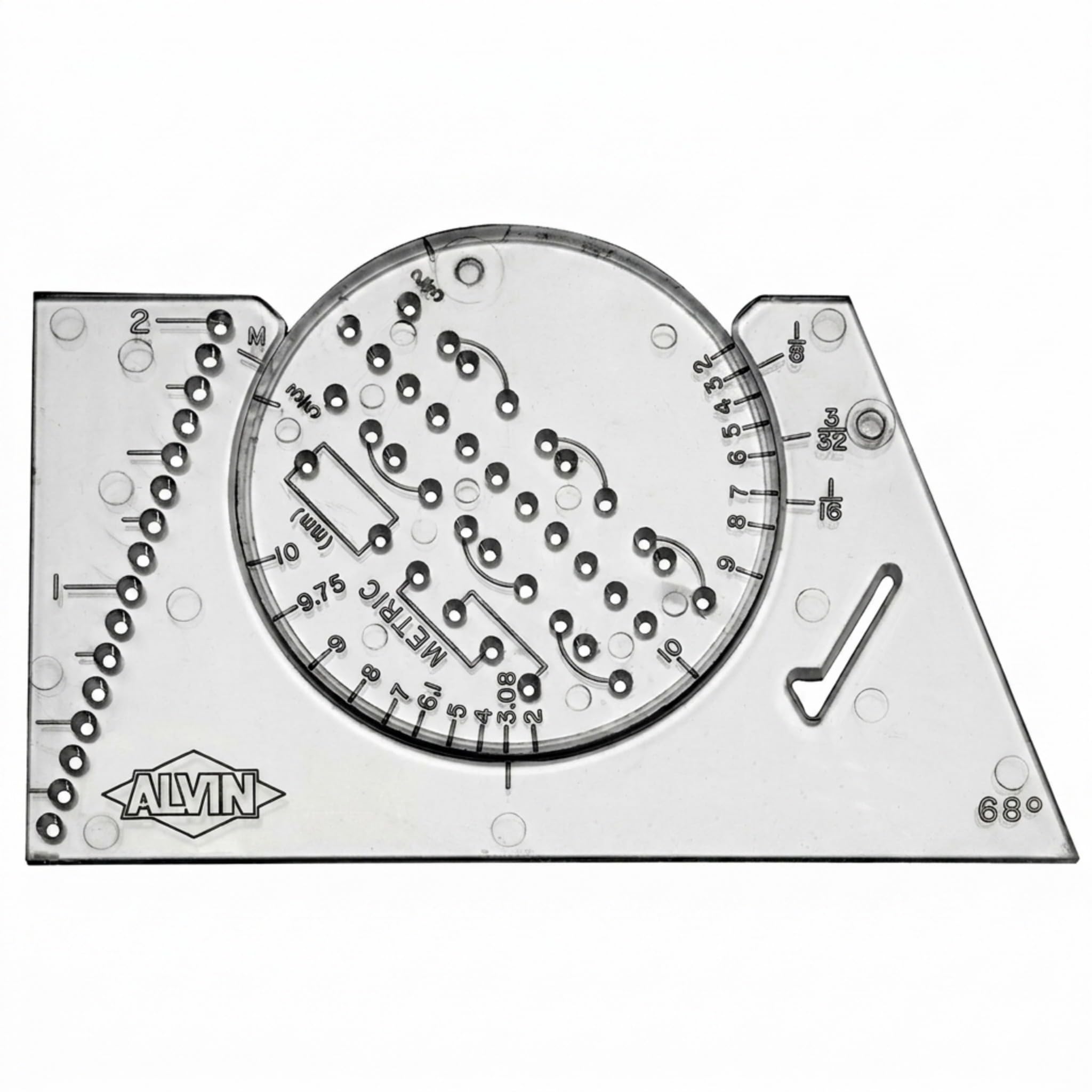 ALVIN AL666 Guía de letras y plantilla de reglas, herramienta multiusos para dibujo, diseño y arquitectura, ideal para estudiantes y profesionales, 3.88 pulgadas de largo x 2.38 pulgadas de alto