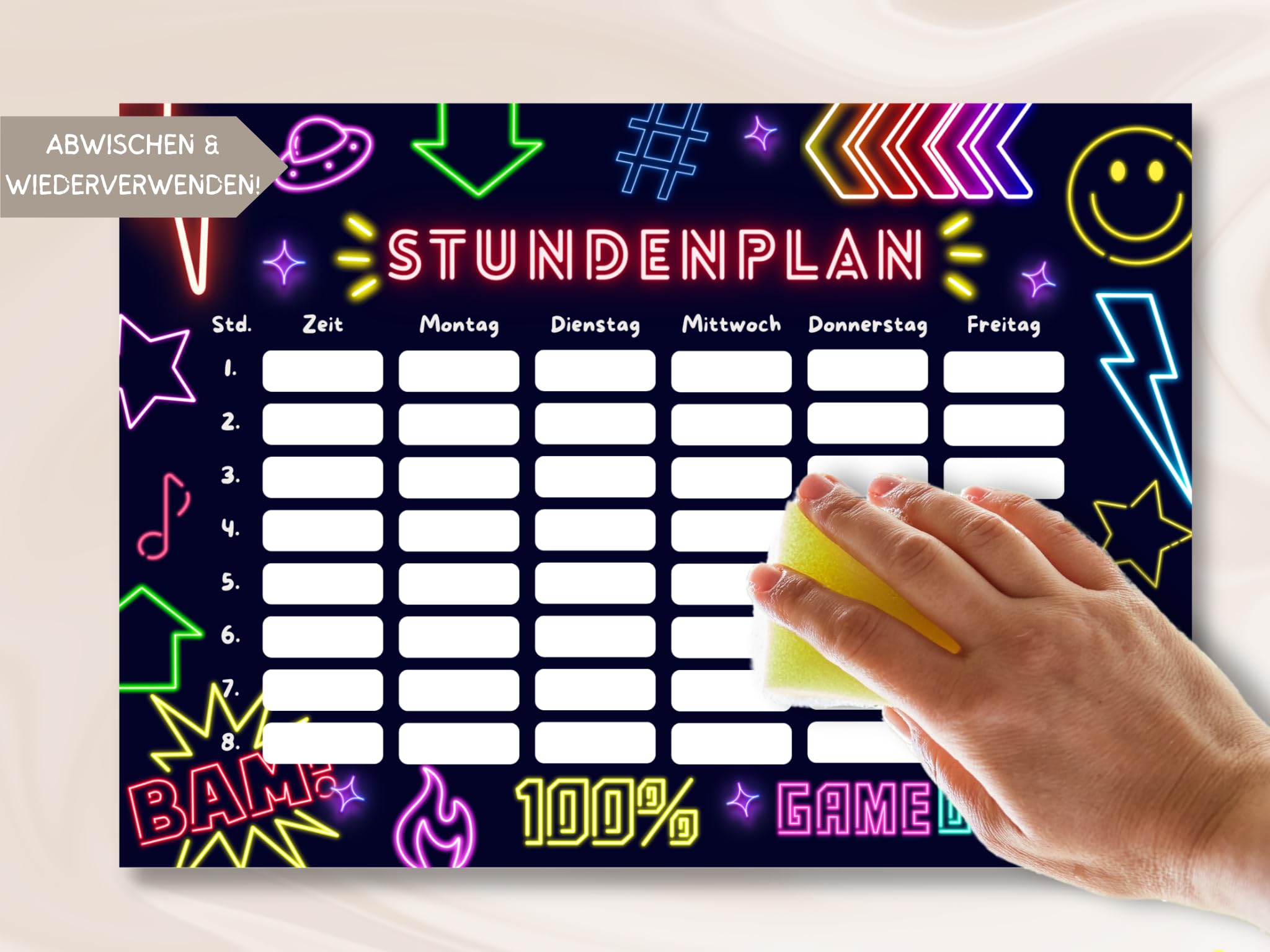 Neon Horario de horas magnético borrable (neón, horario magnético incluye bolígrafo)